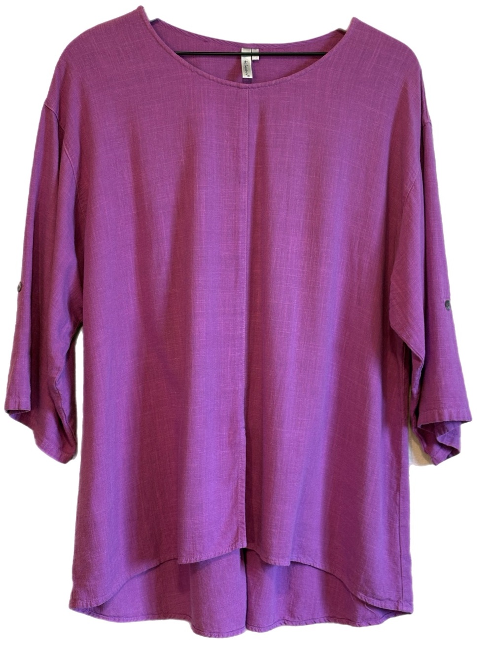 Linen Blend Relaxed Oversized Women’s Tunic Top Purple M Boho Chic Lagenlook